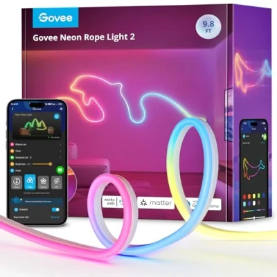 Image of Govee Neon Rope Light 2, 3m RGBIC LED Strip Lights with Shape Mapping, Work Matter, Alexa and Google Assistant, for Wall Decor