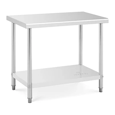 Image of Royal Catering RCAT 100/60 Stainless Steel Table Work Bench (100 x 60 85 cm, Two worktops, Up to 90kg, Adjustable stands, Steel)