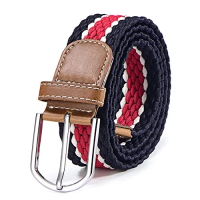 Image of DonDon Braided stretch belt elastic for women and men length 39 to 51 inch 100 cm 130 red