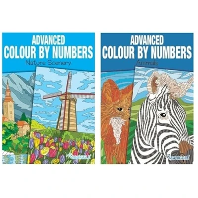 Image of Squiggle P2249 Advanced Colour by Numbers A4 Animals &amp; Nature Scenery Books Set of 2