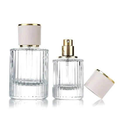 Image of Zénitude Glassworks 50ml Vertical Stripes Empty Glass Perfume Spray Bottle White/Gold Cap