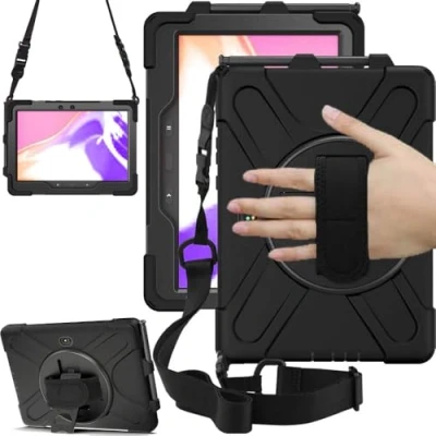 Image of TECHGEAR X Case fits Samsung Galaxy Tab Active 4 Pro/Active Pro 10.1&quot; (SM T540 T545 T630 T637) Tough Rugged HEAVY DUTY Armour Shockproof Impact with 360 Stand, Hand &amp; Shoulder Strap Case, Black