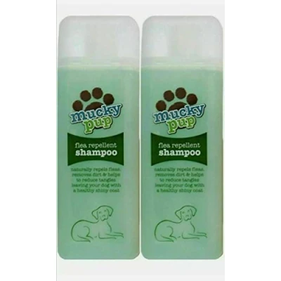 Image of 2 X 475ml Mucky Pup Flea Repellent Dog Shampoo Naturally Repels Fleas