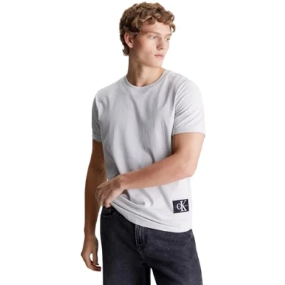 Image of Calvin Klein Jeans Men&#039;s Badge Turn Up Sleeve J30j323482 S/S Knit Tops, Lunar Rock, XXS