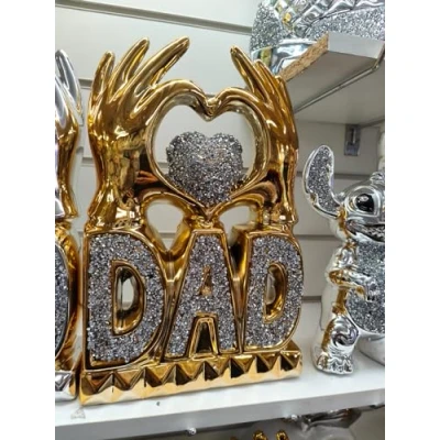 Image of Biznest DAD Heart Hand Crushed Diamond Crystal Ornament Home Decoration Bedroom Living Room Best Gift For Father&#039;s Day (Gold)