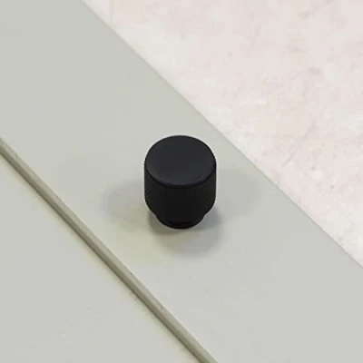 Image of Handle &amp; Home 25mm Diameter Matt Black Knurled Textured Kitchen Cabinet Knob Cupboard Door Drawer Pull Wardrobe Furniture Replacement