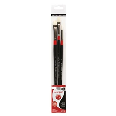 Image of Daler Rowney Georgian Oil Long Handled Brush Wallet Set, Natural Hog Bristle, 3 Assorted Brushes, Ideal for Professional Artists &amp; Students