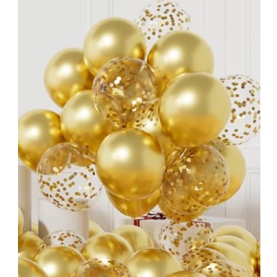 Image of AULE Metallic Gold Latex Balloons: 42 Pack 12 inch Chrome Confetti Party Balloons and Golden Helium Balloon with Ribbons for Anniversary Graduation Bachelor Birthday Decoration