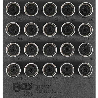 Image of BGS 9556 Tool Tray 1/6: Rim Lock Socket Set for Opel / Vauxhall (Version A) 20 pcs.