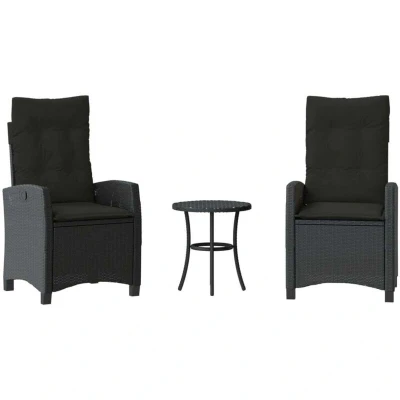 Image of vidaXL 3 Piece Bistro Set with Cushions Black Poly Rattan