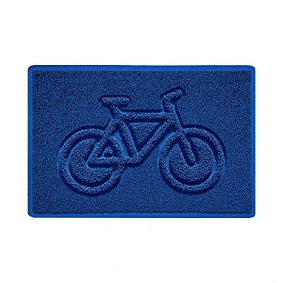 Image of Nicoman Bike Embossed Shape Door Mat Dirt Trapper Jet Washable Doormat (Use Indoor or Sheltered Outdoor) (60x40cm/23.6x15.7inches, Small) Blue