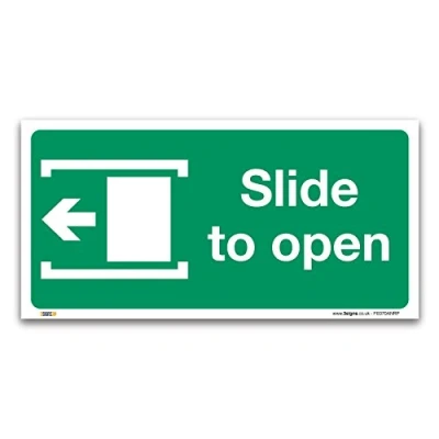Image of Slide to open left Fire exit Sign, 1mm Rigid Plastic 100x50mm, British Standard Safety Door Signs