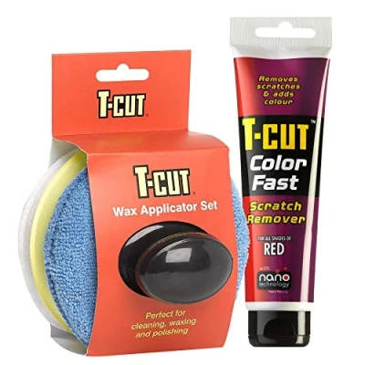 Image of T Cut Colour Fast Red Car Wax Polish Scratch Remover Enhancer 150g plus a Applicator Set with Handle * 6 Colours Available