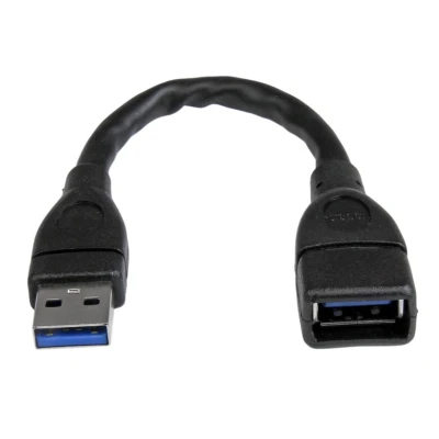 Image of StarTech.com 6in Short USB 3.0 Extension Adapter Cable (USB A Male to Female) 3.1 Gen 1 (5Gbps) Port Saver Black (USB3EXT6INBK)