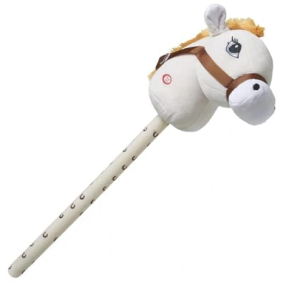 Image of Kids Hobby Horse or Unicorn with Galloping Neighing Sounds Childrens Toy (Cream)