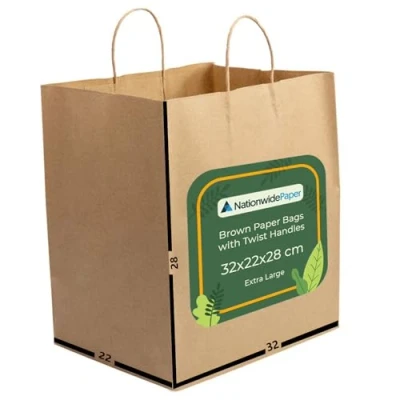 Image of NationwidePaper 20pcs Extra Large Brown Paper Bags, Party Gift bag DIY and Sweet bags with Strong Twisted Handles (32x22x28cm)