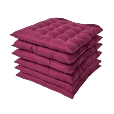 Image of HOMESCAPES Plum Seat Pads for Dining Chair, Set of 6 100% Cotton Chair with Straps, 40x40 cm