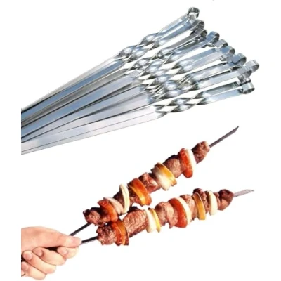 Image of BBQ Stainless Steel Barbecue Skewers for Meat and Vegetables (15 Pieces/50 cm) Extra Strong 2 mm, Skewers, Kebab Kebap, 40/50/60 L cm
