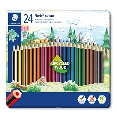 Image of STAEDTLER 185 M24 Noris Colour Colouring Pencils 24 Assorted Colours (Tin of Pencils)
