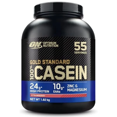 Image of Optimum Nutrition Gold Standard 100% Casein Slow Digesting Protein Powder with Zinc, Magnesium and Amino Acids, Support Muscle Growth &amp; Repair Overnight, Strawberry Flavour, 55 Servings, 1.82 kg