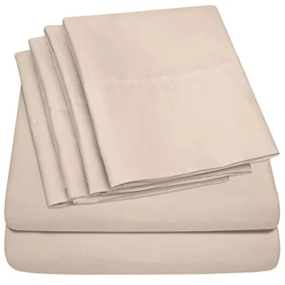 Image of Queen Sheets Beige 6 Piece 1500 Supreme Collection Fine Brushed Microfiber Deep Pocket Sheet Set Bedding 2 Extra Pillow Cases, Great Value, Queen,