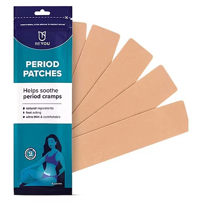 Image of BeYou Natural Period Pain Relief Patches (Pack of 5), Cooling for Cramps, Pain, PCOS, Fibroids, IBS, IBD Patented Matrix Menthol and Eucalyptus