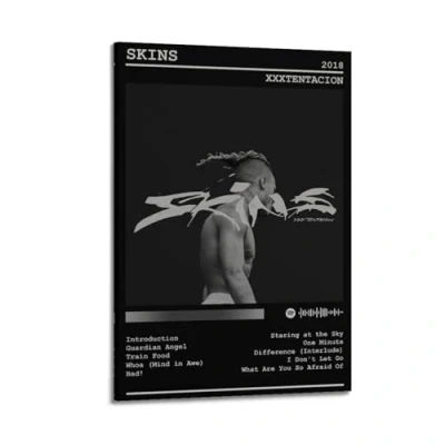 Image of Szzmyo Xxxtentacion Poster Skins Album Decorative Painting Modern Aesthetic Canvas Bedroom Art Living Room Decoration 12x18inch(30x45cm) Frame Style