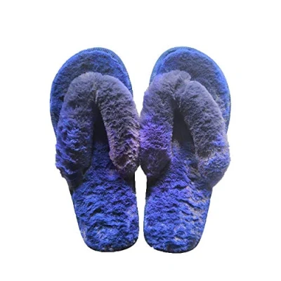 Image of ANCOUS Women&#039;s New Plush flip Flop Indoor Slippers Thong Slipper 6.5/7 UK (Label Size 40/41 Blue)
