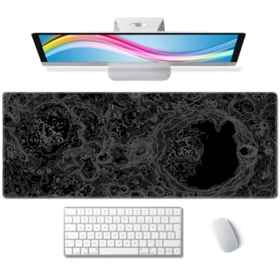Image of Moon Topographic Map Desk Mat Black Large Mouse Pad XL Extended Gaming Mousepad Keyboard for Computer Laptop 31.5&#039;&#039;X11.8&#039;&#039; Non Slip Rubber Base with Stitched Edges