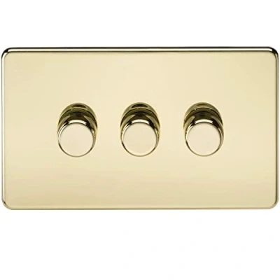 Image of KnightsBridge 3G 2 way 10 200W (5 150W LED) Intelligent Screwless Dimmer Polished Brass