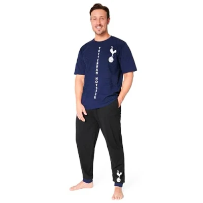 Image of Tottenham Hotspur FC Mens Pyjamas Set Nightwear T Shirt Long Bottoms PJs Lounge Men Teenagers Spurs Gifts for (Navy/Black, 3XL)