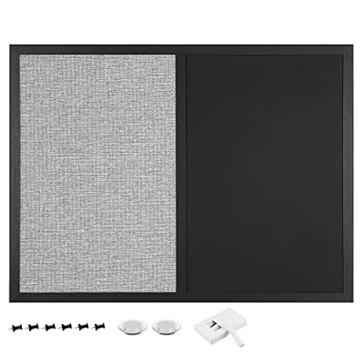 Image of Navaris Combination Chalk and Pin Board 45 x 60 cm Magnetic Chalkboard Fabric Combo Wall Notice Includes Chalk, Push Pins, Magnets Beige