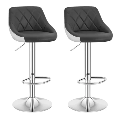 Image of WOLTU Bar Stools Grey+White Chairs Breakfast Dining for Kitchen Island Counter Set of 2 pcs Leatherette Exterior, Adjustable Swivel Gas Lift, Steel Footrest &amp; Base