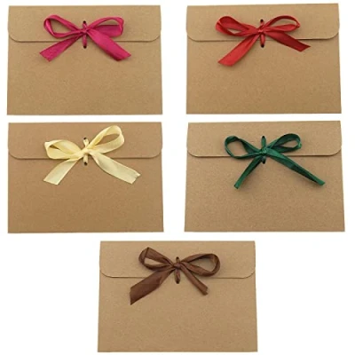 Image of Create idea 50pcs Envelopes with Ribbon Kraft Paper Bow Envelope for Gift Cards, Thanksgiving Envelopes, Party Invitations, Greeting Cards Brown