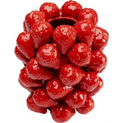 Image of Kare Design Vase Strawberries, Red, Handmade, Unique, Glazed Porcelain, Small Vase, Decorative Table Flower for Living Room, Accessory, 24 x 21 cm (H W D)
