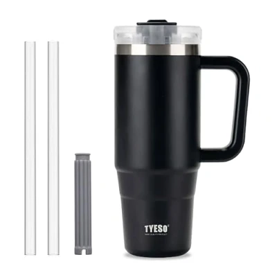 Image of Klaraber Tumbler with Straw and Lid, 30oz Insulated Travel Cup Straw, Double Wall Stainless Steel Iced Coffee Cup, Leak Proof Mug, Large Handle (Black)