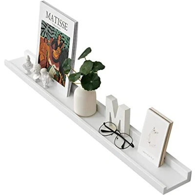 Image of Gieanoo Floating Shelf White, 90cm Oak Wood Picture Ledge Wall mounted Display Rack Spice Decorative Radiator Easy to Install for Bedroom, Kitchen, Living Room, Hallway