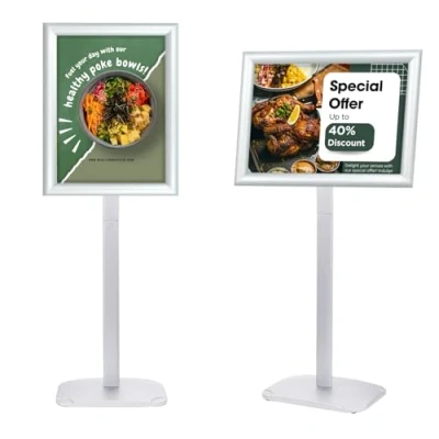Image of Mutualsign Heavy Duty A3 Poster Stand Floor Standing Sign with Stable Base, Snap Frame Holder for Menu/Notice/Advertisement/Welcome, Silver