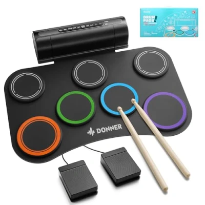 Image of Donner Electronic Drum Set, 7 Pads Electric Pad Roll Up Quiet Built in Speaker, 40 Lessons Included, Kids Holiday Christmas &amp; Birthday Gift Instrument Toys(DED 20)