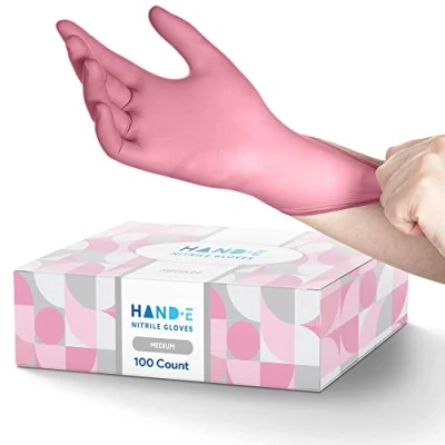 Image of Hand E Touch Disposable Pink Nitrile Gloves Medium, 100 Pack Powder and Latex Free