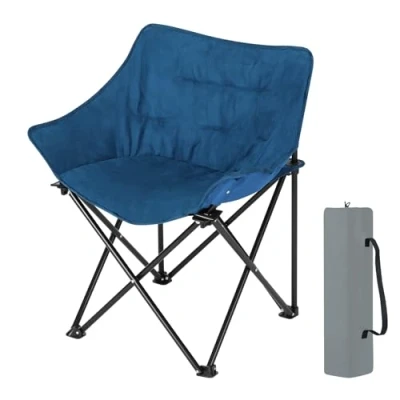 Image of WOLTU Camping Chair for Adults, Padded Folding High Back Fishing Lightweight Portable Outdoor Chair, Carry Bag, Garden Camp Faux Suede, Oxford Fabric, Blue