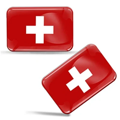 Image of 2 x 3D Domed Silicone Stickers Decals Switzerland National Swiss Flag Car Motorcycle Helmet F 54