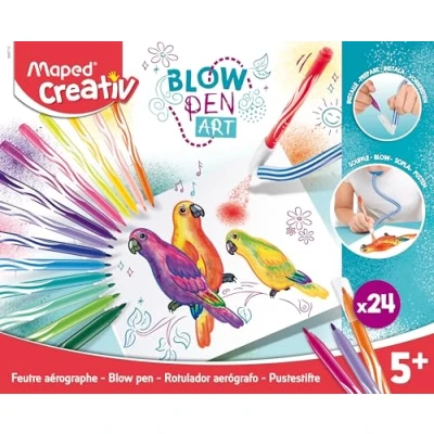 Image of Maped Creativ Blow Art Kit 24x Felt Tip Pens and 2x Airbrush Tools Children&#039;s Craft