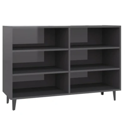 Image of vidaXL Sideboard High Gloss Grey, Engineered Wood and Metal Construction, Industrial Style, 6 Shelf Storage Cabinet, 103.5x35x70 cm.