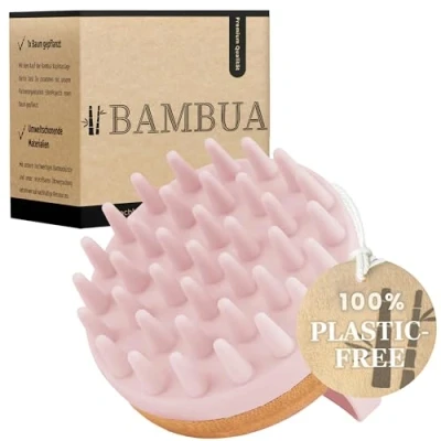 Image of BAMBUA Scalp Massager (Anti Dandruff Effect) Head for Showering Premium Brush Scrub Hair Effective Shampoo incl. E Book Healthy (Pink)