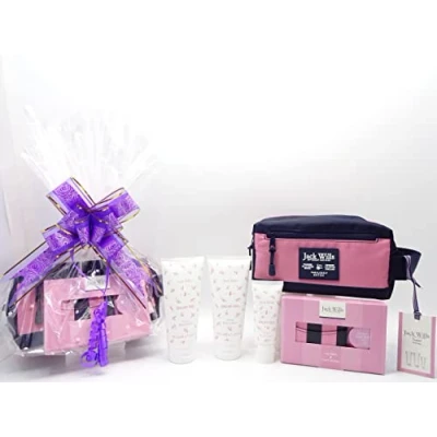 Image of Jack Wills Travel Bag Gift Set Includes Floral Scented Body Wash, Spray &amp; Soap, Card Holder Lip Balm Ladies Set, Hamper
