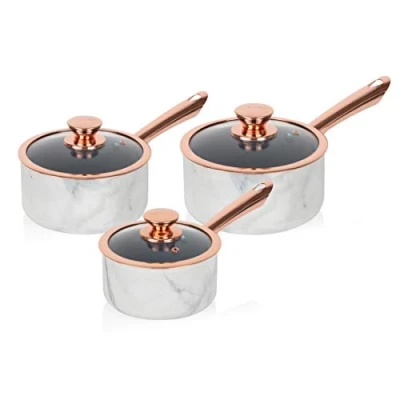 Image of Tower Marble Rose Gold 3 Piece Saucepan Set