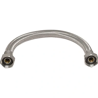 Image of Flexible Tap Hose Connector Pack of 2 Compression or Push Fit with isolating Valve 300mm Long (1/2&quot;F x 3/4&quot;F Long)