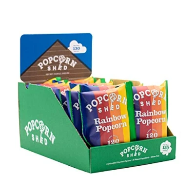 Image of Popcorn Shed Rainbow Gourmet Snack Pack, 24g, Pack of 16, Multicoloured Vanilla Caramel Popcorn, Gluten Free &amp; Natural Lunch Box Movie Night Snacks, Kid Friendly Coloured 384g
