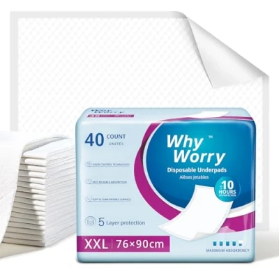 Image of WhyWorry Disposable Incontinence Bed Pads 76 x 90 cm, Wetting Mats for Adults, Underpads, Pee Pads, Mattress Protectors, Waterproof Sheets Babies &amp; Children, 40 Count